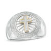 Thumbnail Image 0 of Men's 1/4 CT. T.W. Diamond Frame Cross Ring in Sterling Silver with Yellow Rhodium