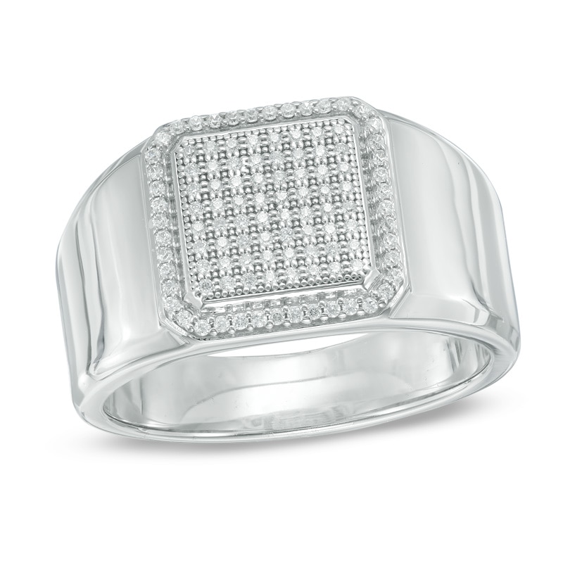 Main Image 1 of Men's 1/4 CT. T.W. Composite Diamond Square Frame Ring in Sterling Silver