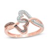 Thumbnail Image 1 of 1/15 CT. T.W. Enhanced Cognac and White Diamond Interlocking Sideways Hearts Ring in 10K Rose Gold