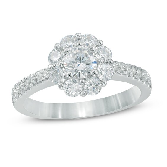 1-1/4 CT. T.w. Diamond Flower Frame Engagement Ring in 14K White Gold