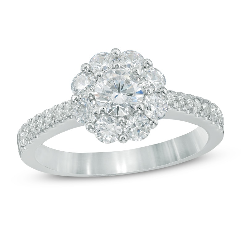 Main Image 1 of 1-1/4 CT. T.W. Diamond Flower Frame Engagement Ring in 14K White Gold