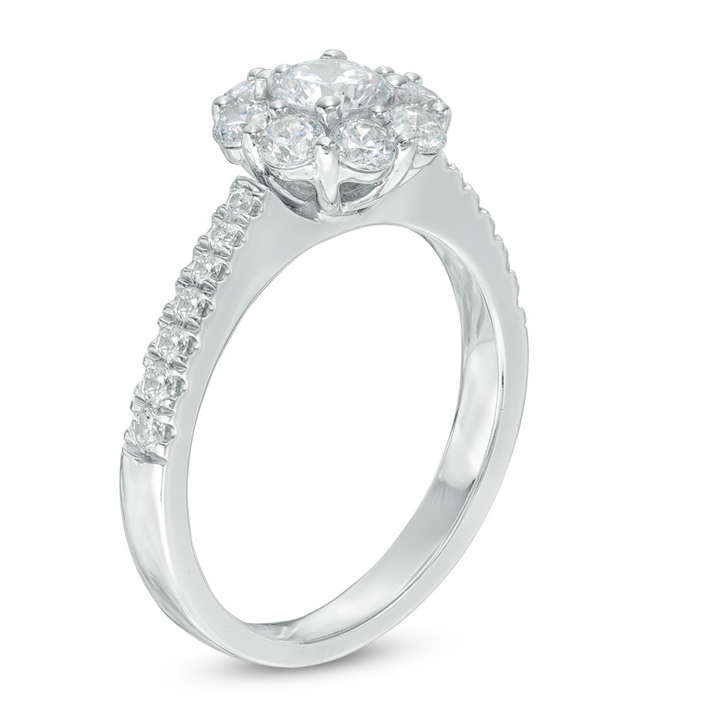 Main Image 2 of 1-1/4 CT. T.W. Diamond Flower Frame Engagement Ring in 14K White Gold