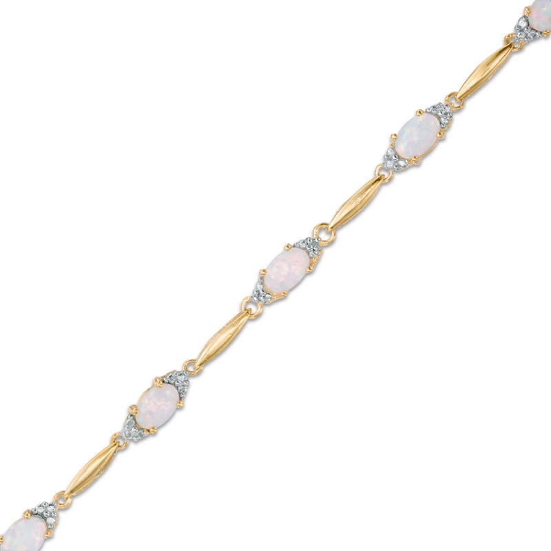 Lab-Created Oval Opal and Diamond Accent Bracelet in Sterling Silver and 10K Gold Plate - 7.25"