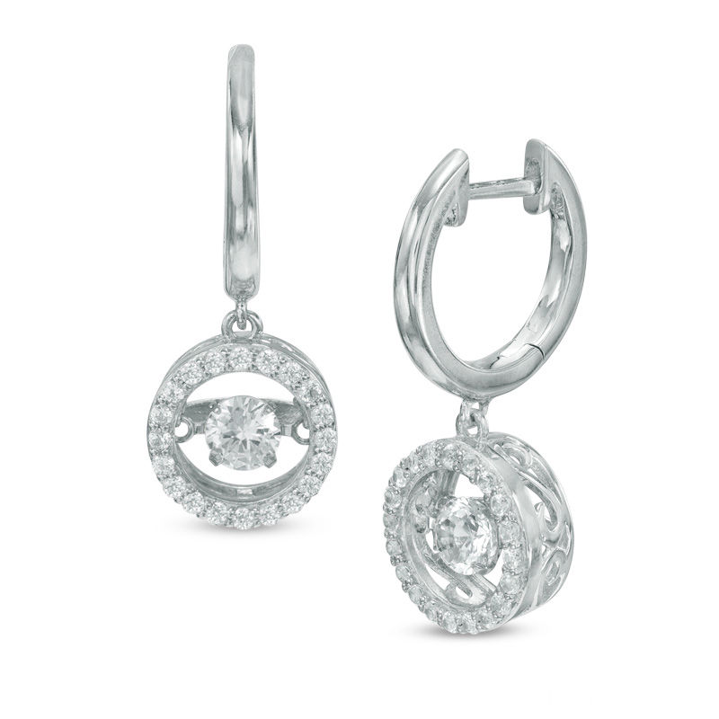 4.0mm Lab-Created White Sapphire Circle Drop Hoop Earrings in Sterling Silver