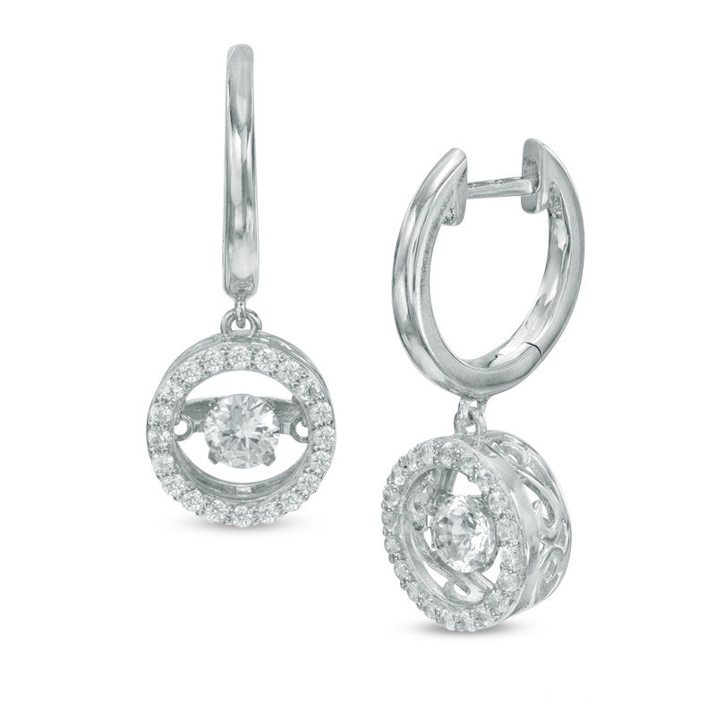 Main Image 1 of 4.0mm Lab-Created White Sapphire Circle Drop Hoop Earrings in Sterling Silver
