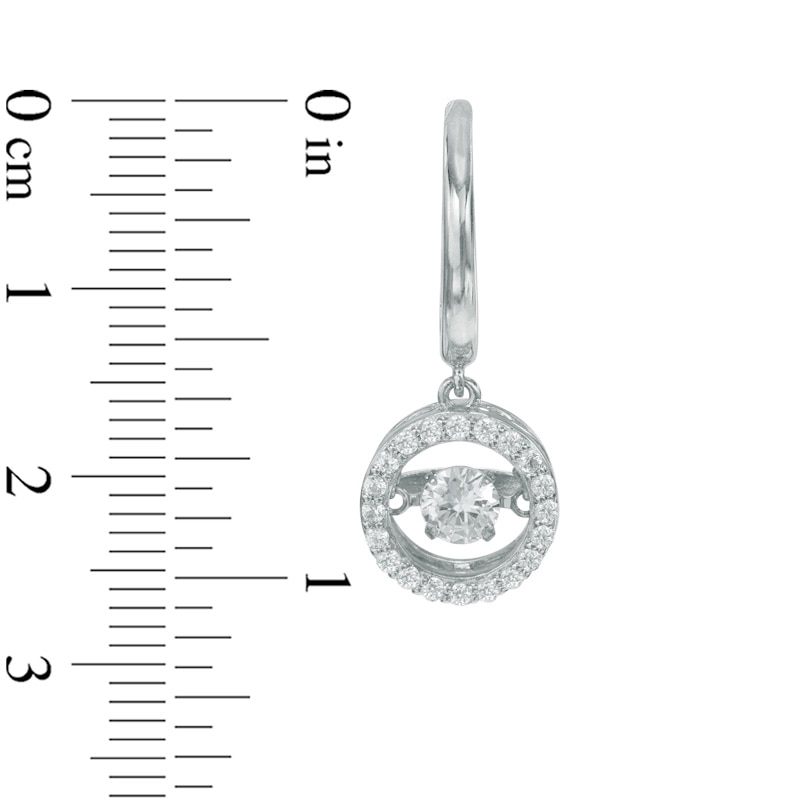 Main Image 2 of 4.0mm Lab-Created White Sapphire Circle Drop Hoop Earrings in Sterling Silver