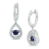 Thumbnail Image 1 of 4.0mm Lab-Created Blue and White Sapphire Teardrop Hoop Earrings in Sterling Silver