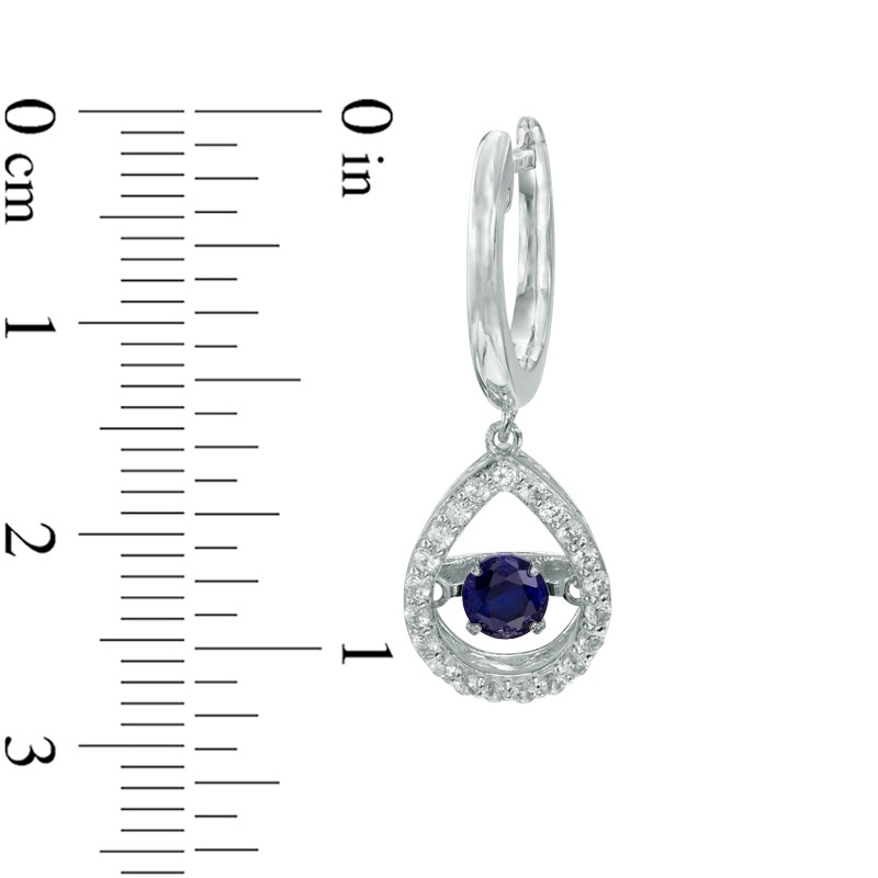 Main Image 2 of 4.0mm Lab-Created Blue and White Sapphire Teardrop Hoop Earrings in Sterling Silver