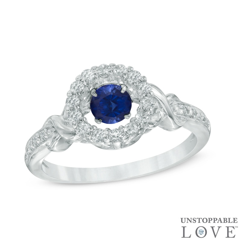 Unstoppable Love™ 4.5mm Lab-Created Blue and White Sapphire Frame Ring in Sterling Silver