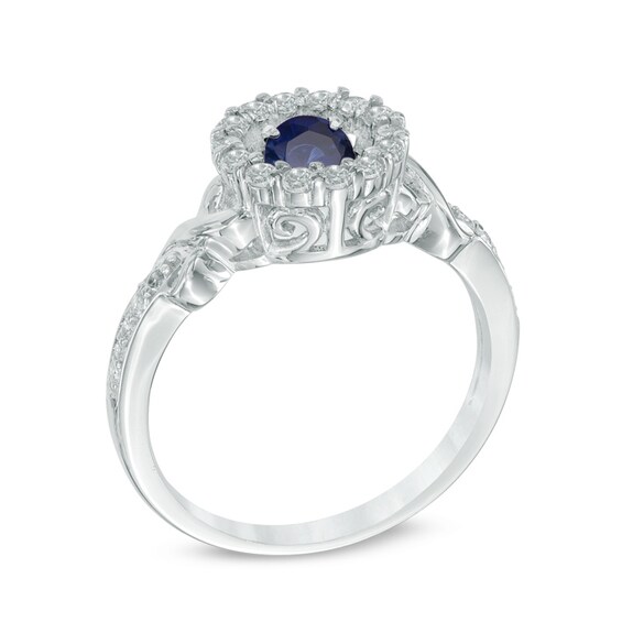 4.5mm Lab-Created Blue and White Sapphire Frame Ring in Sterling Silver