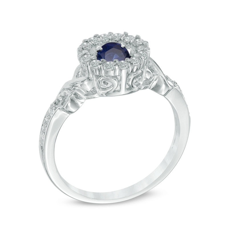 Unstoppable Love™ 4.5mm Lab-Created Blue and White Sapphire Frame Ring in Sterling Silver