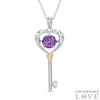 Thumbnail Image 0 of 6.0mm Amethyst Heart-Top Key Pendant in Sterling Silver and 14K Gold Plate