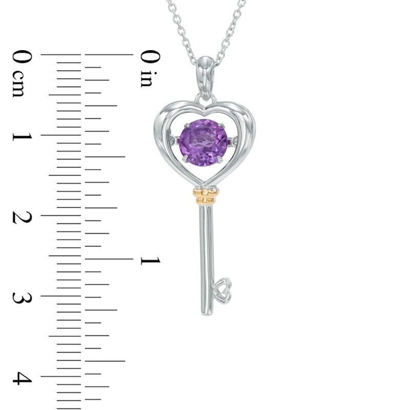 6.0mm Amethyst Heart-Top Key Pendant in Sterling Silver and 14K Gold Plate