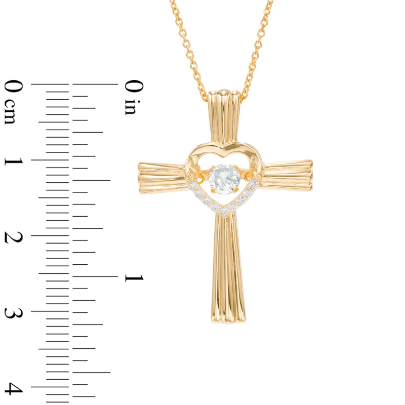 Main Image 2 of 4.0mm Lab-Created White Sapphire Cross Pendant in Sterling Silver with 14K Gold Plate