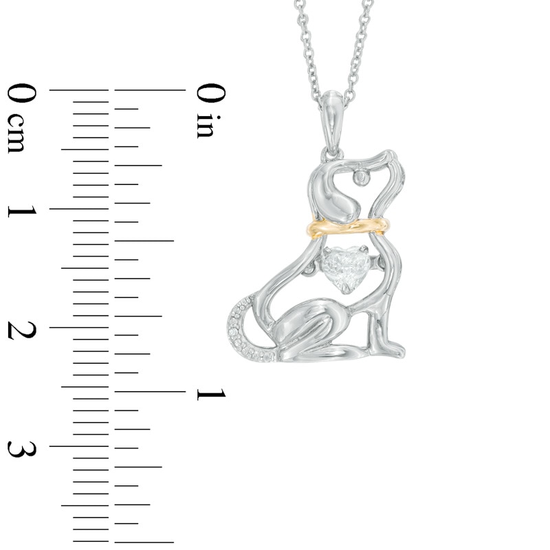 Main Image 2 of 4.0mm Heart-Shaped Lab-Created White Sapphire Dog Pendant in Sterling Silver and 14K Gold Plate