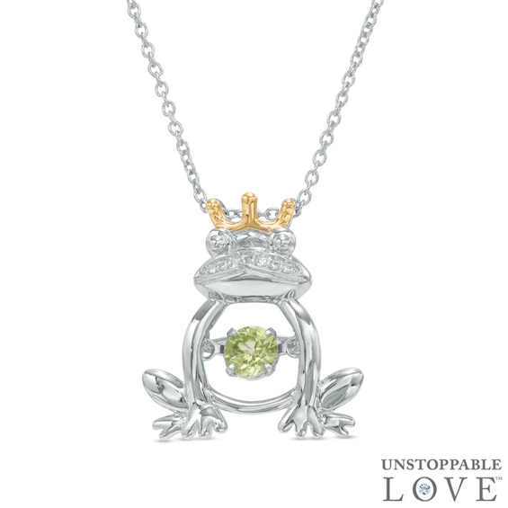4.0mm Peridot and Lab-Created White Sapphire Frog Pendant in Sterling Silver and 14K Gold Plate