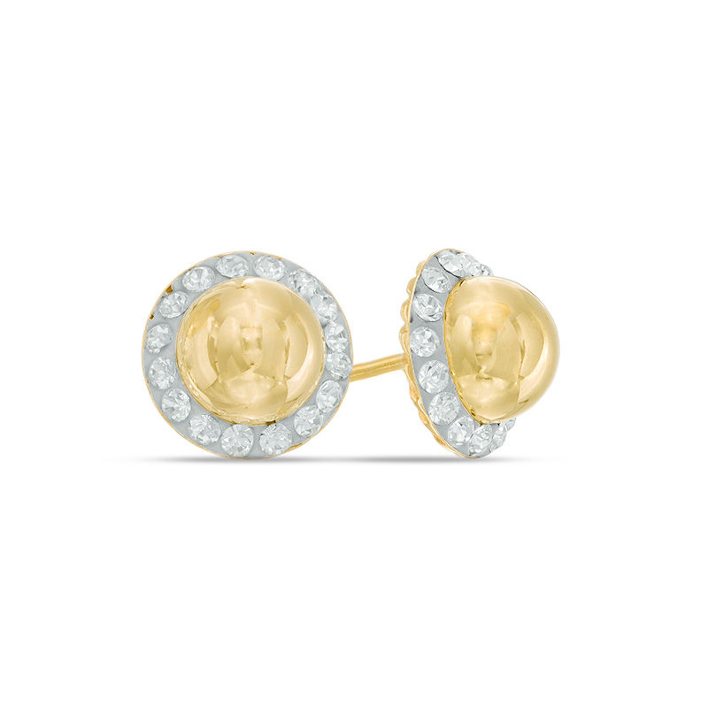 Main Image 1 of Crystal Frame Ball Stud Earrings in 14K Gold