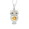 Thumbnail Image 1 of Citrine and Lab-Created White Sapphire Owl Pendant in Sterling Silver and 14K Gold Plate
