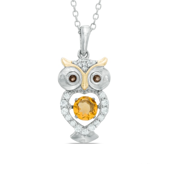 Citrine and Lab-Created White Sapphire Owl Pendant in Sterling Silver and 14K Gold Plate