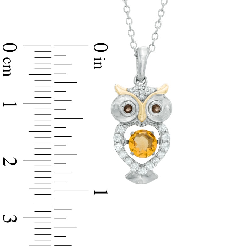Main Image 2 of Citrine and Lab-Created White Sapphire Owl Pendant in Sterling Silver and 14K Gold Plate