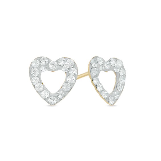 Crystal Heart Stud Earrings in 14K Gold