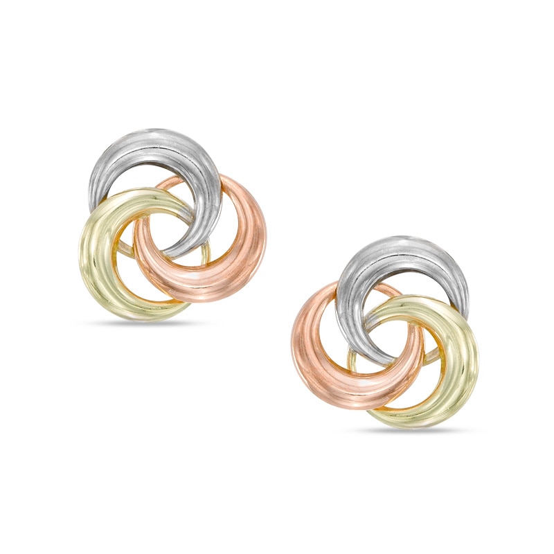 Main Image 1 of Loose Love Knot Stud Earrings in 14K Tri-Tone Gold