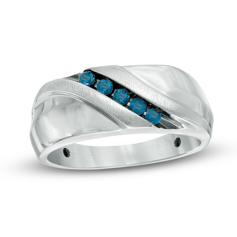 Main Image 1 of 1/5 CT. T.W. Enhanced Blue Diamond Five Stone Slant Wedding Band in 10K White Gold