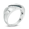 Thumbnail Image 1 of Men's 1/5 CT. T.W. Enhanced Blue Diamond Five Stone Slant Wedding Band in 10K White Gold