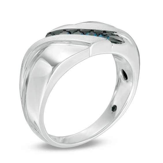1/5 CT. T.w. Enhanced Blue Diamond Five Stone Slant Wedding Band in 10K White Gold