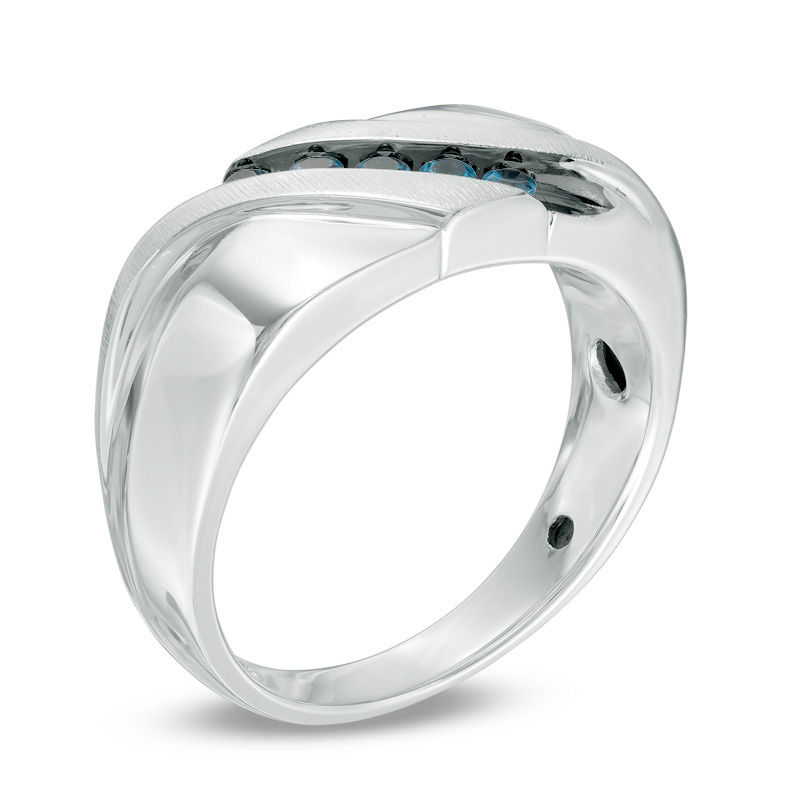 Men's 1/5 CT. T.W. Enhanced Blue Diamond Five Stone Slant Wedding Band in 10K White Gold