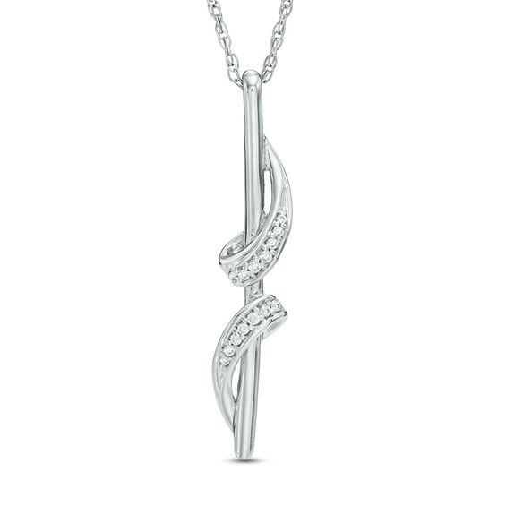 Diamond Accent Ribbon Wrapped Linear Bar Pendant in 10K White Gold
