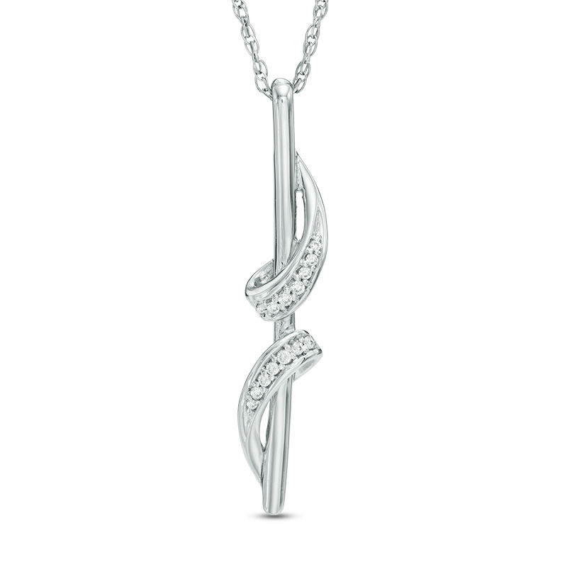 Main Image 1 of Diamond Accent Ribbon Wrapped Linear Bar Pendant in 10K White Gold