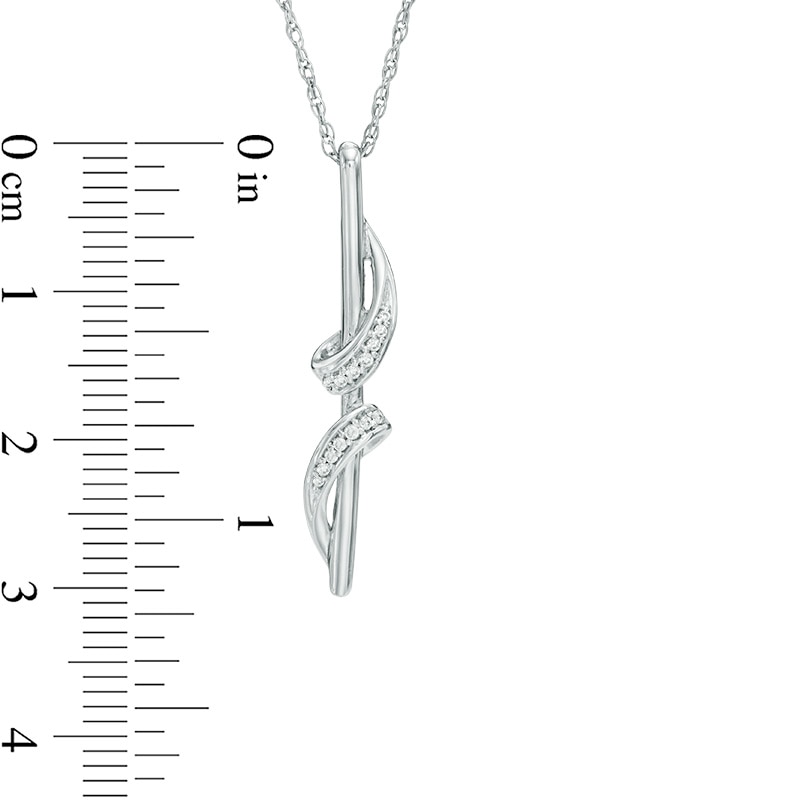 Main Image 2 of Diamond Accent Ribbon Wrapped Linear Bar Pendant in 10K White Gold