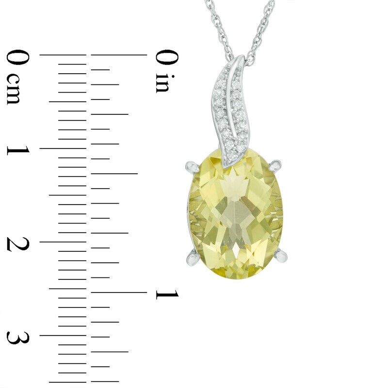 Main Image 2 of Oval Lemon Quartz and Diamond Accent Leaf Pendant in Sterling Silver