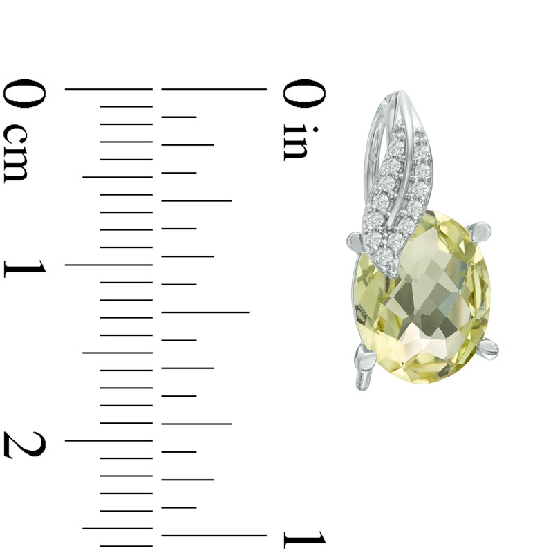 Main Image 2 of Oval Lemon Quartz and 1/10 CT. T.W. Diamond Leaf Drop Earrings in Sterling Silver