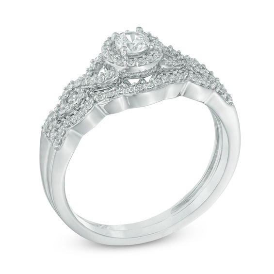 3/8 CT. T.w. Diamond Frame Loose Braid Bridal Set In 10K White Gold