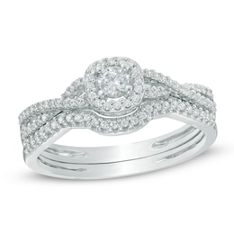 3/8 CT. T.W. Diamond Frame Braid Bridal Set In 10K White Gold
