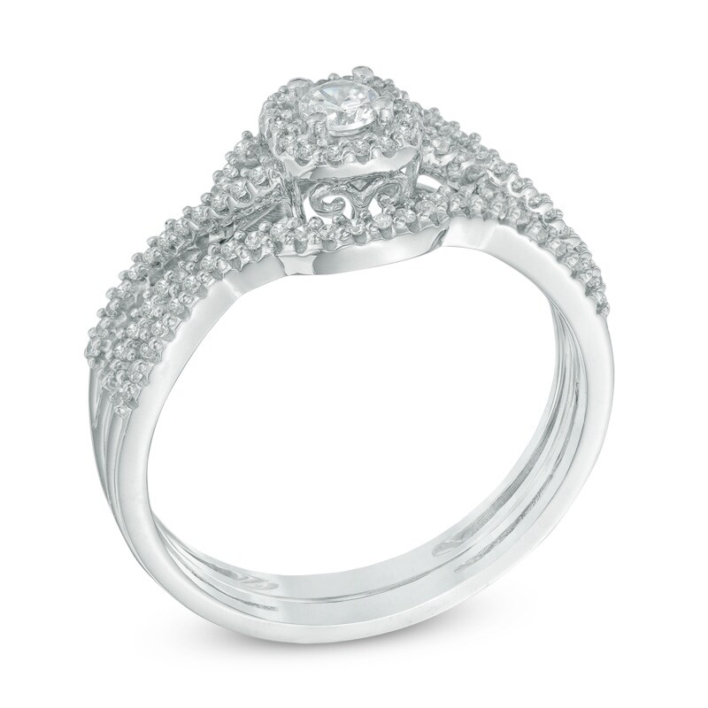 Main Image 2 of 3/8 CT. T.W. Diamond Frame Braid Bridal Set In 10K White Gold