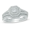 Thumbnail Image 1 of 1/2 CT. T.W. Diamond Octagonal Frame Split Shank Vintage-Style Bridal Set In 10K White Gold