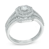 Thumbnail Image 2 of 1/2 CT. T.W. Diamond Octagonal Frame Split Shank Vintage-Style Bridal Set In 10K White Gold