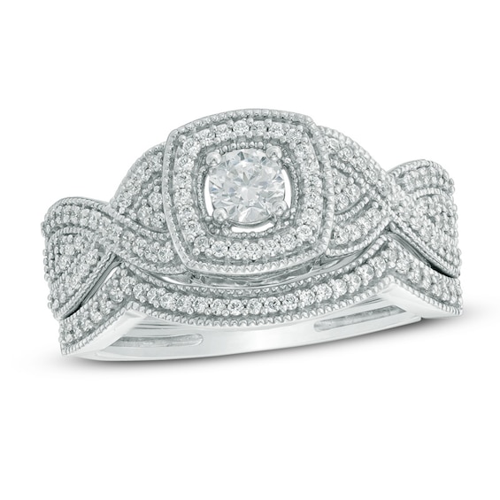 1/2 CT. T.w. Diamond Square Frame Twist Shank Bridal Set In 10K White Gold