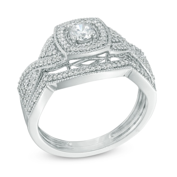 1/2 CT. T.w. Diamond Square Frame Twist Shank Bridal Set In 10K White Gold