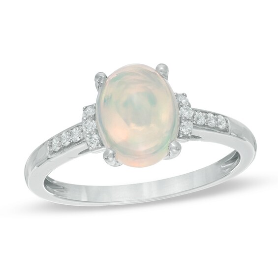 Oval Opal and Lab-Created White Sapphire Ring in Sterling Silver