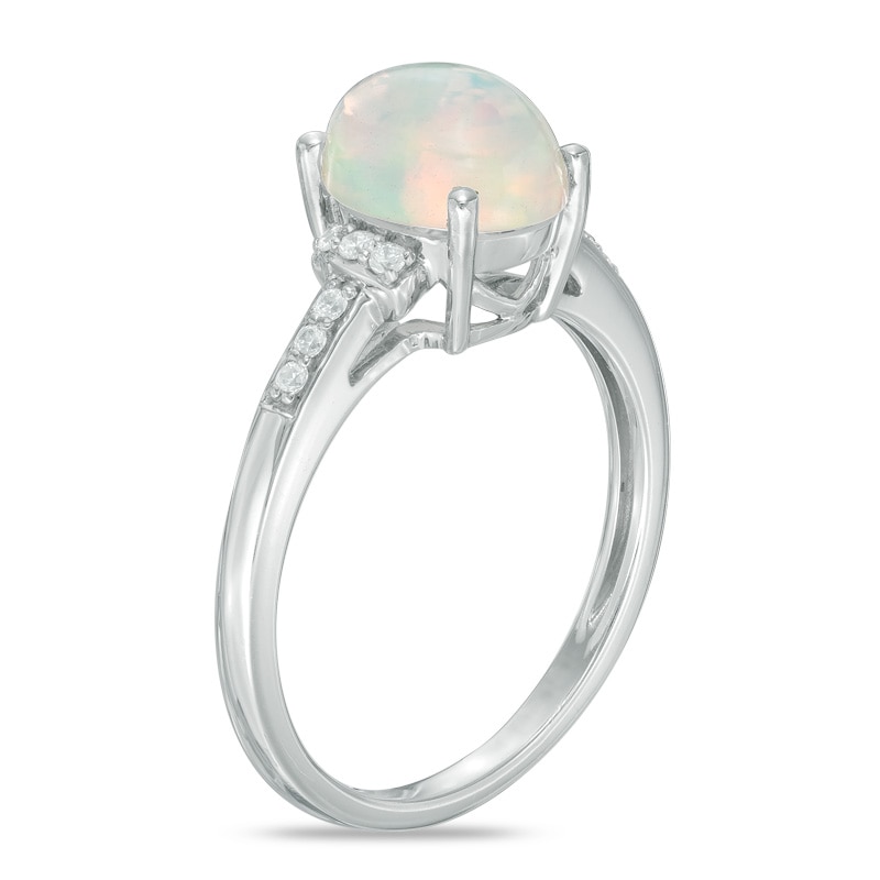 Main Image 2 of Oval Opal and Lab-Created White Sapphire Ring in Sterling Silver