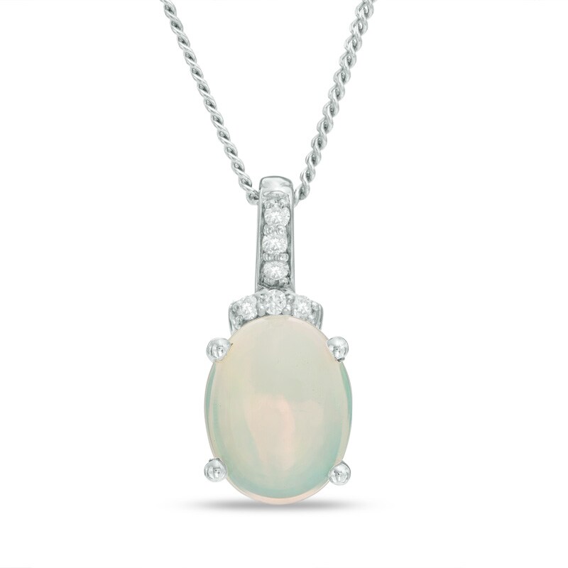 Main Image 1 of Oval Opal and Lab-Created White Sapphire Pendant in Sterling Silver