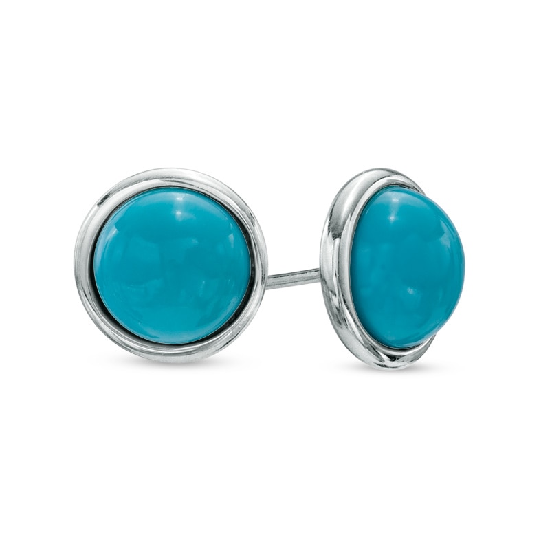 Main Image 1 of 8.0mm Turquoise Stud Earrings in Sterling Silver