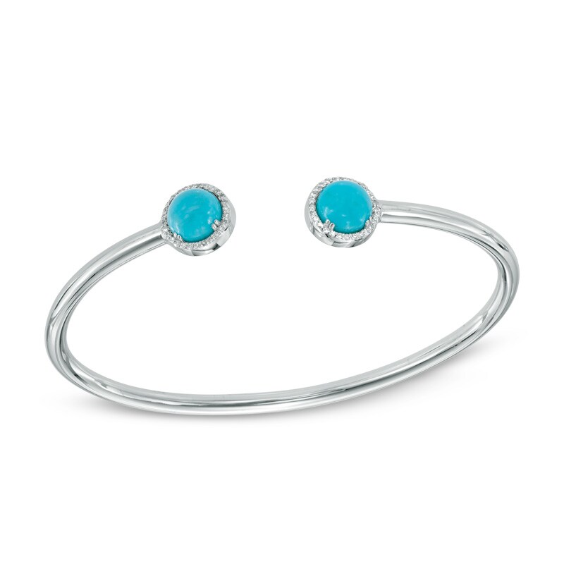 Main Image 1 of 7.0mm Turquoise and White Topaz Frame Cuff in Sterling Silver