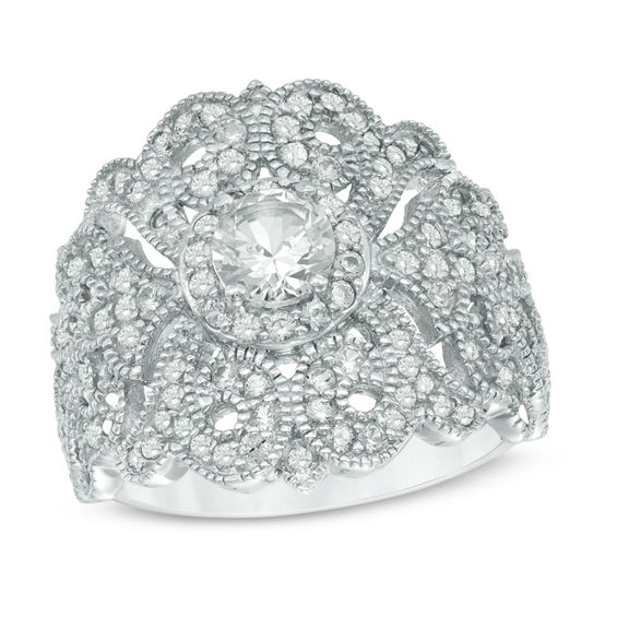 5.0mm Lab-Created White Sapphire Art Deco Ring in Sterling Silver