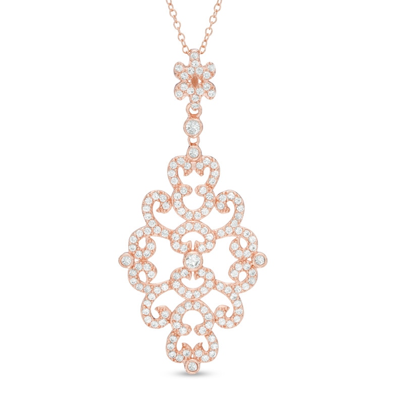Lab-Created White Sapphire Damask Pendant in Sterling Silver and 18K Rose Gold Plate