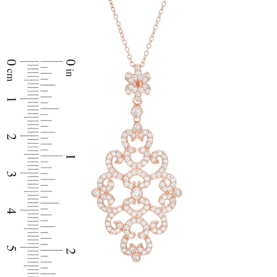 Lab-Created White Sapphire Damask Pendant in Sterling Silver and 18K Rose Gold Plate